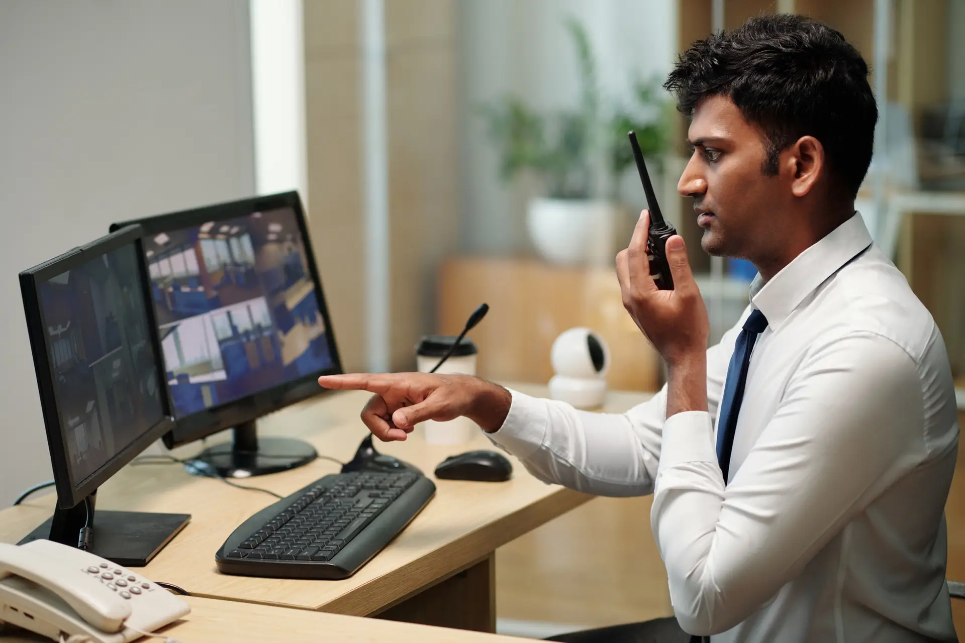 Security Guard Monitoring Surveillance Footage